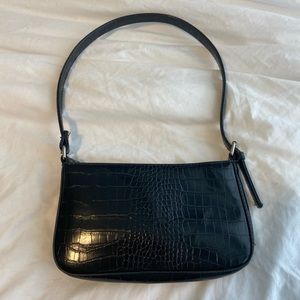 cotton black crocodile shoulder bag/purse